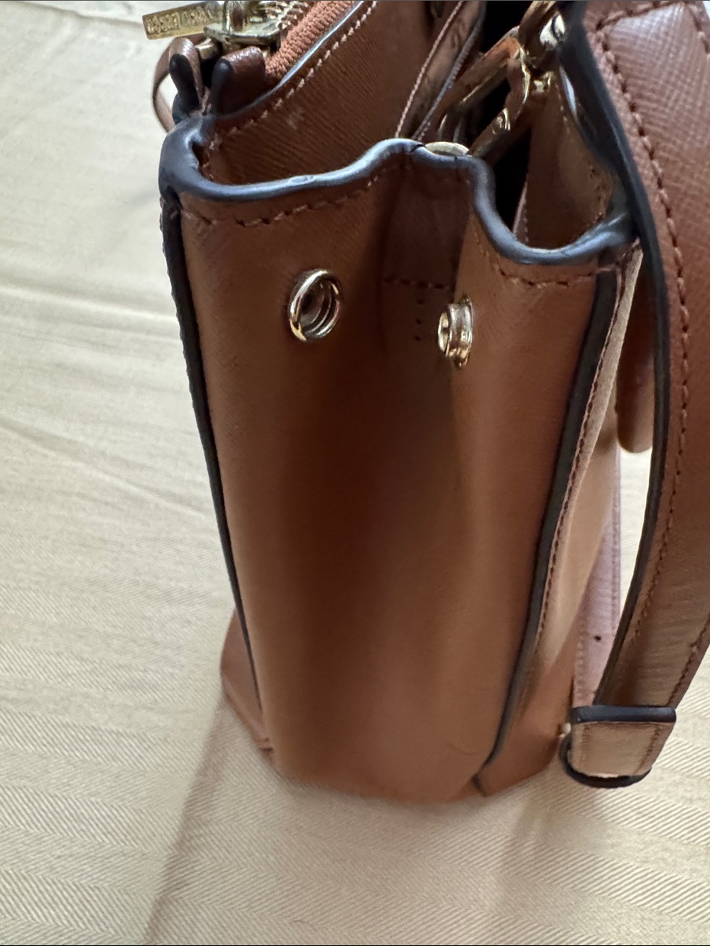 Tory Burch Chestnut Brown Leather Double-Zip Satchel - Picture 7 of 8